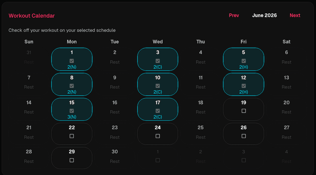 BurpeePacers dashboard showing workout history and weekly progress